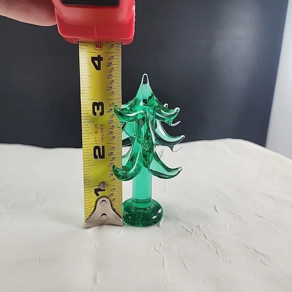 Vintage Art Glass Christmas Tree 4" with miniature ornaments green figurine deco - Picture 6 of 7